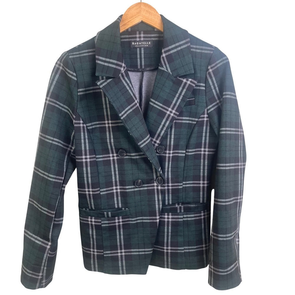 Bagatelle Green Black Tartan Plaid Double Breasted Blazer Jacket Medium